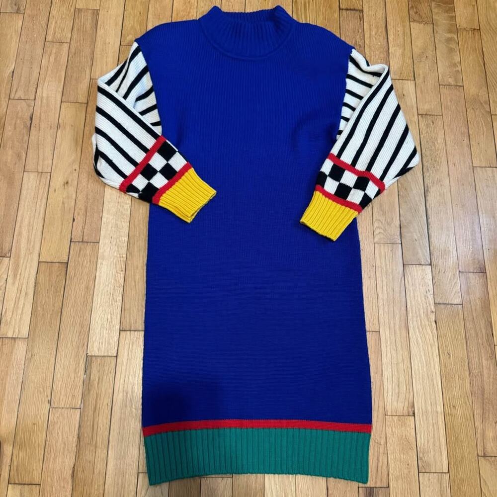 Outlander Wool Colorblock Knit Mock Neck Sweater Dress Size S Vintage Fashion